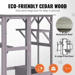 VEVOR Cat House Outdoor, 7-Tier Large Catio, Cat Enclosure with 5 Platforms, 2 Resting Boxes & Large Front Door, 71.2 x 34.6 x 66.5 inch
