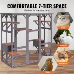 VEVOR Cat House Outdoor, 7-Tier Large Catio, Cat Enclosure with 5 Platforms, 2 Resting Boxes & Large Front Door, 71.2 x 34.6 x 66.5 inch