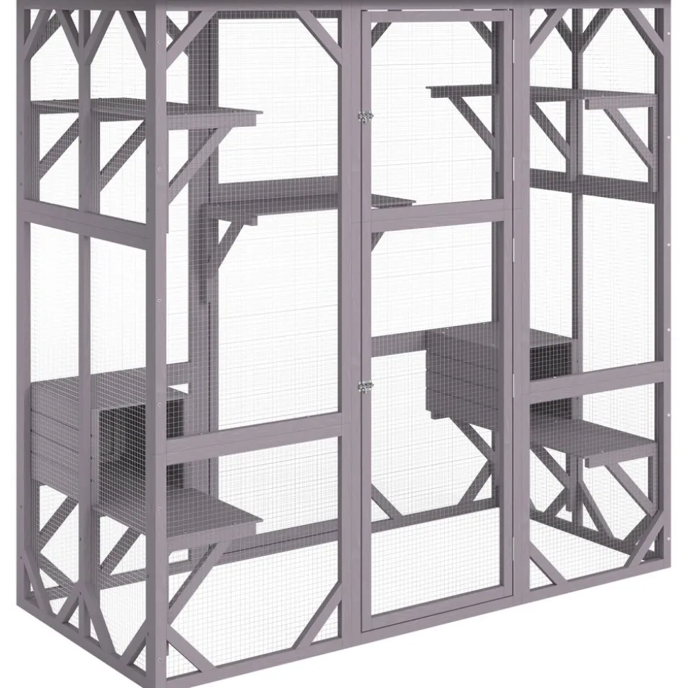 VEVOR Cat House Outdoor, 7-Tier Large Catio, Cat Enclosure with 5 Platforms, 2 Resting Boxes & Large Front Door, 71.2 x 34.6 x 66.5 inch