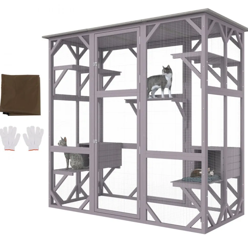 VEVOR Cat House Outdoor, 7-Tier Large Catio, Cat Enclosure with 5 Platforms, 2 Resting Boxes & Large Front Door, 71.2 x 34.6 x 66.5 inch