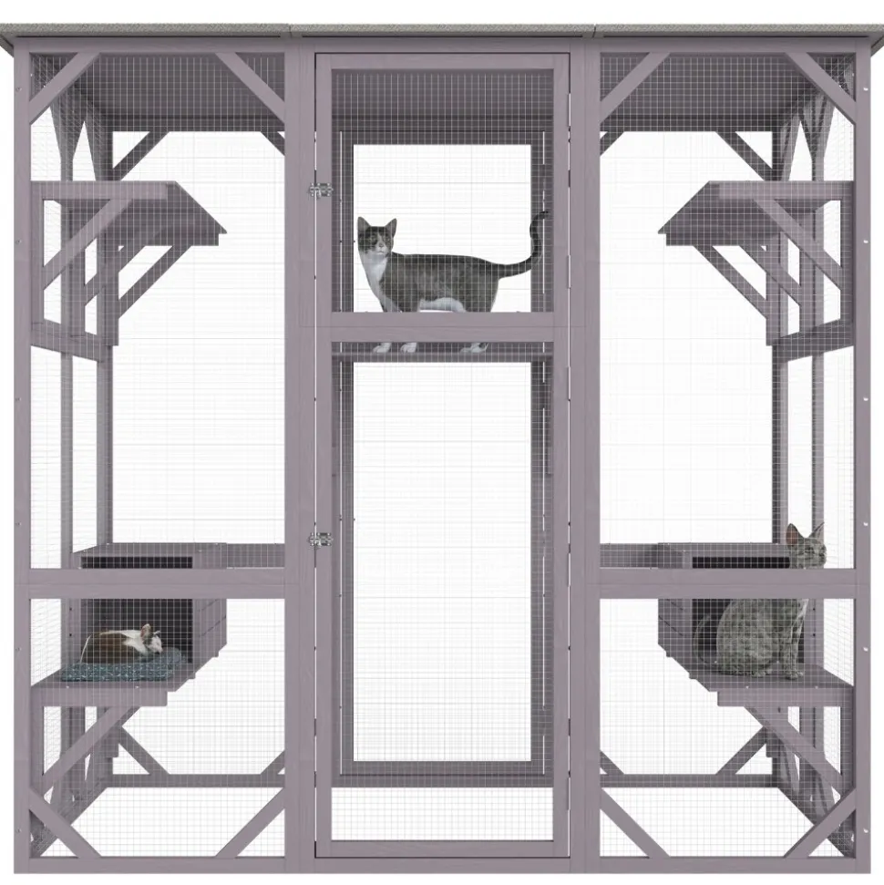 VEVOR Cat House Outdoor, 7-Tier Large Catio, Cat Enclosure with 5 Platforms, 2 Resting Boxes & Large Front Door, 71.2 x 34.6 x 66.5 inch