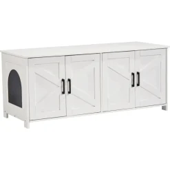 VEVOR Cat Litter Box Enclosure for 2 Cats, Litter Box Furniture Hidden with Double Rooms, Wooden Cat Box Cabinet Fit Most of Litter Box, 47.2