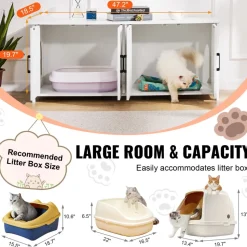 VEVOR Cat Litter Box Enclosure for 2 Cats, Litter Box Furniture Hidden with Double Rooms, Wooden Cat Box Cabinet Fit Most of Litter Box, 47.2