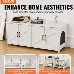 VEVOR Cat Litter Box Enclosure for 2 Cats, Litter Box Furniture Hidden with Double Rooms, Wooden Cat Box Cabinet Fit Most of Litter Box, 47.2