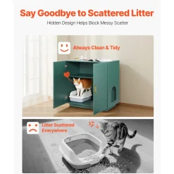 VEVOR Cat Litter Box Enclosure for Multi Cats, 47.2 in Hidden Litter Box Cabinet with 4 Doors & 2 Entries, Indoor Cat Washroom, Wooden Kitty House Furniture Side Table, Fit Most Litterboxes, Green
