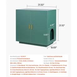 VEVOR Cat Litter Box Enclosure, 31.5 in Hidden Litter Box Cabinet, Wooden Indoor Cat Washroom with Ventilated Holes, Double-Door Kitty Pet House Furniture, End Side Table Fit Most Litterboxes