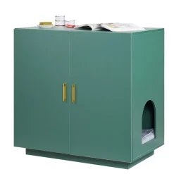 VEVOR Cat Litter Box Enclosure, 31.5 in Hidden Litter Box Cabinet, Wooden Indoor Cat Washroom with Ventilated Holes, Double-Door Kitty Pet House Furniture, End Side Table Fit Most Litterboxes
