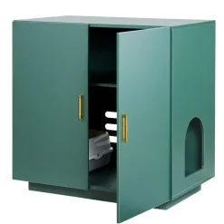VEVOR Cat Litter Box Enclosure, 31.5 in Hidden Litter Box Cabinet, Wooden Indoor Cat Washroom with Ventilated Holes, Double-Door Kitty Pet House Furniture, End Side Table Fit Most Litterboxes