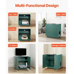 VEVOR Cat Litter Box Enclosure, 31.5 in Hidden Litter Box Cabinet, Wooden Indoor Cat Washroom with Ventilated Holes, Double-Door Kitty Pet House Furniture, End Side Table Fit Most Litterboxes