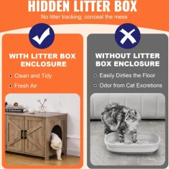 VEVOR Cat Litter Box Enclosure for 2 Cats, Litter Box Furniture Hidden with Double Rooms, Wooden Cat Box Cabinet Fit Most of Litter Box, 47.2