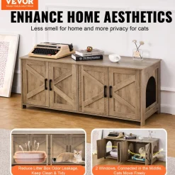 VEVOR Cat Litter Box Enclosure for 2 Cats, Litter Box Furniture Hidden with Double Rooms, Wooden Cat Box Cabinet Fit Most of Litter Box, 47.2