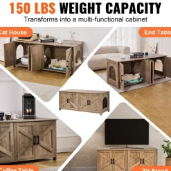 VEVOR Cat Litter Box Enclosure for 2 Cats, Litter Box Furniture Hidden with Double Rooms, Wooden Cat Box Cabinet Fit Most of Litter Box, 47.2