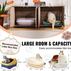 VEVOR Cat Litter Box Enclosure for 2 Cats, Litter Box Furniture Hidden with Double Rooms, Wooden Cat Box Cabinet Fit Most of Litter Box, 47.2