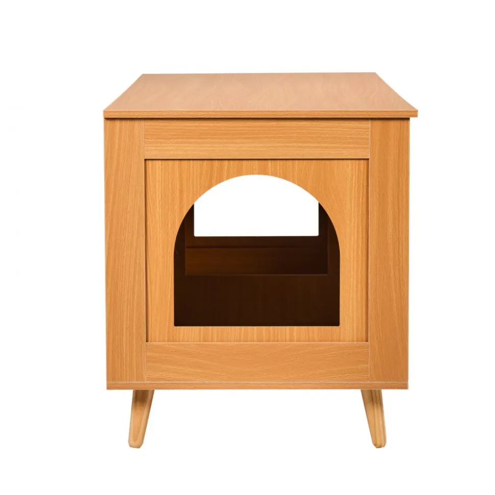 VEVOR Cat Litter Box Enclosure for 2 Cats, Litter Box Furniture Hidden with Rattan Decorated Doors, Wooden Cat Box Cabinet Fit Most of Litter Box, 47.2"L x 19.7"W x 21.7"H, Natural
