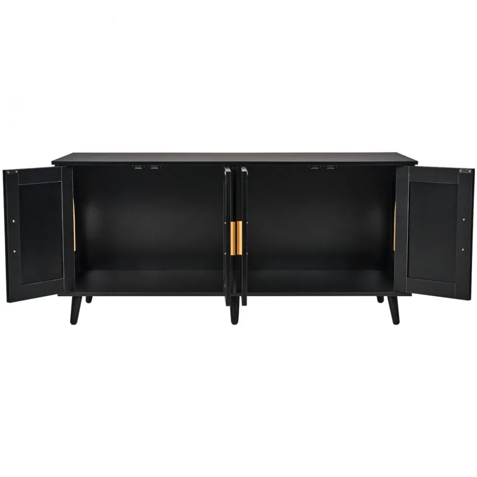VEVOR Cat Litter Box Enclosure for 2 Cats, Litter Box Furniture Hidden with Rattan Decorated Doors, Wooden Cat Box Cabinet Fit Most of Litter Box, 47.2"L x 19.7"W x 21.7"H, Black