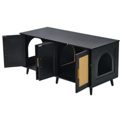 VEVOR Cat Litter Box Enclosure for 2 Cats, Litter Box Furniture Hidden with Rattan Decorated Doors, Wooden Cat Box Cabinet Fit Most of Litter Box, 47.2