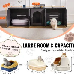 VEVOR Cat Litter Box Enclosure for 2 Cats, Litter Box Furniture Hidden with Double Rooms, Wooden Cat Box Cabinet Fit Most of Litter Box, 57.9"L x 18.3"W Â x 17.9"H, Black