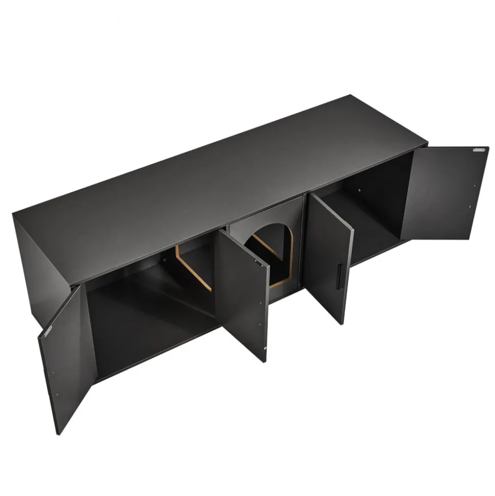 VEVOR Cat Litter Box Enclosure for 2 Cats, Litter Box Furniture Hidden with Double Rooms, Wooden Cat Box Cabinet Fit Most of Litter Box, 57.9"L x 18.3"W x 17.9"H, Black