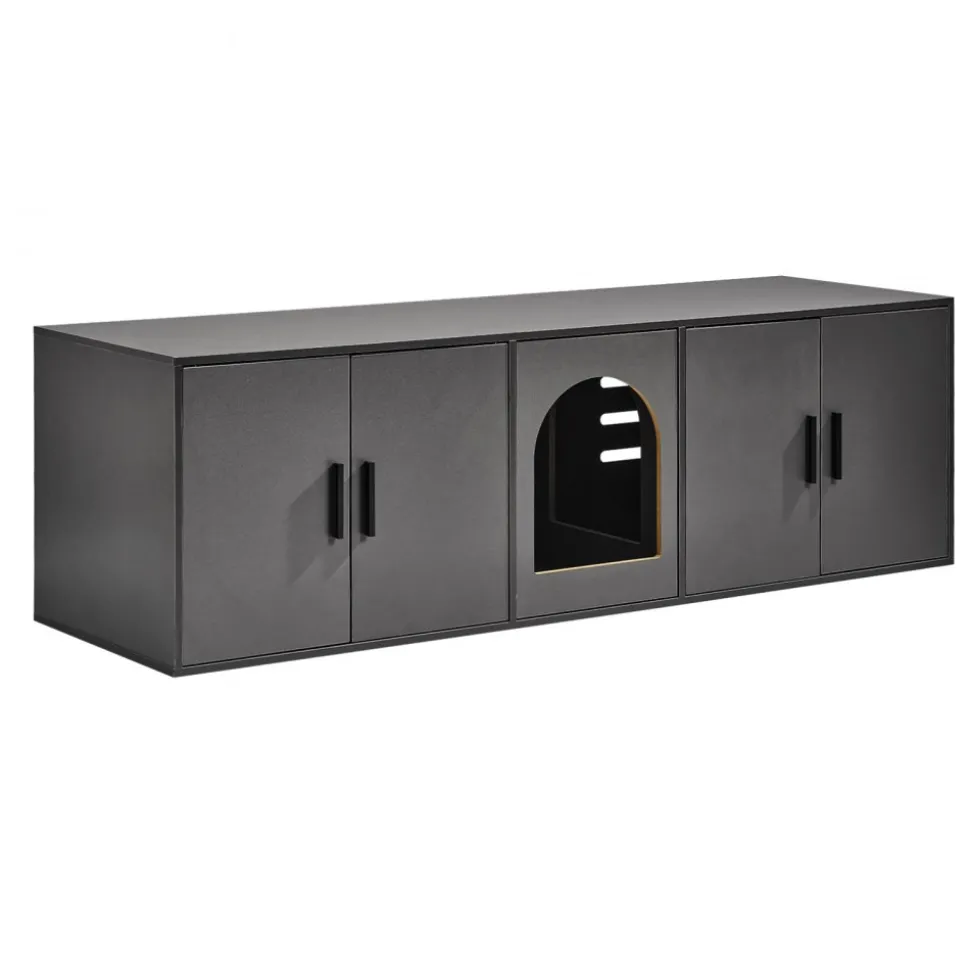 VEVOR Cat Litter Box Enclosure for 2 Cats, Litter Box Furniture Hidden with Double Rooms, Wooden Cat Box Cabinet Fit Most of Litter Box, 57.9"L x 18.3"W x 17.9"H, Black