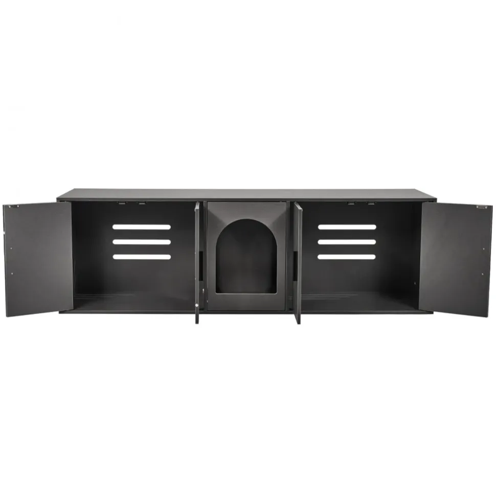 VEVOR Cat Litter Box Enclosure for 2 Cats, Litter Box Furniture Hidden with Double Rooms, Wooden Cat Box Cabinet Fit Most of Litter Box, 57.9"L x 18.3"W x 17.9"H, Black