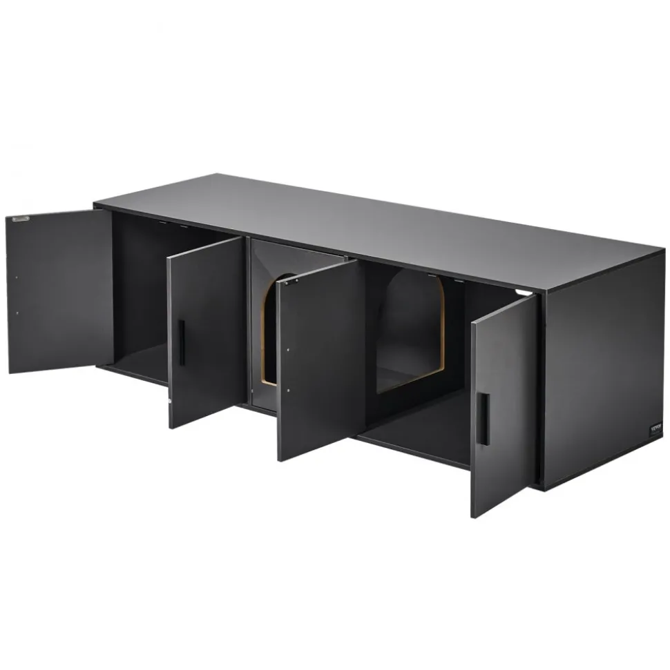 VEVOR Cat Litter Box Enclosure for 2 Cats, Litter Box Furniture Hidden with Double Rooms, Wooden Cat Box Cabinet Fit Most of Litter Box, 57.9"L x 18.3"W x 17.9"H, Black