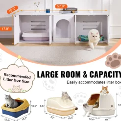 VEVOR Cat Litter Box Enclosure for 2 Cats, Litter Box Furniture Hidden with Double Rooms, Wooden Cat Box Cabinet Fit Most of Litter Box, 57.9