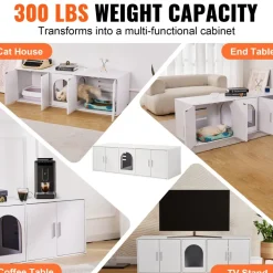 VEVOR Cat Litter Box Enclosure for 2 Cats, Litter Box Furniture Hidden with Double Rooms, Wooden Cat Box Cabinet Fit Most of Litter Box, 57.9
