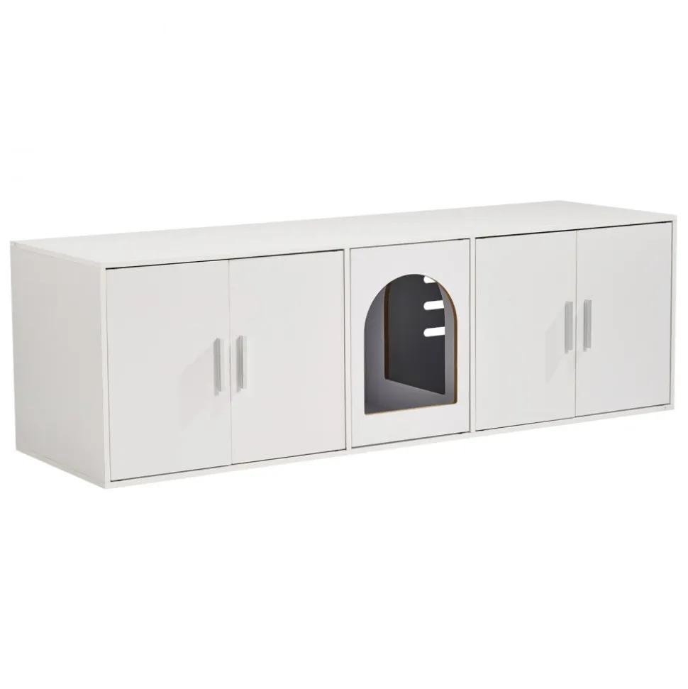 VEVOR Cat Litter Box Enclosure for 2 Cats, Litter Box Furniture Hidden with Double Rooms, Wooden Cat Box Cabinet Fit Most of Litter Box, 57.9"L x 18.3"W x 17.9"H, White