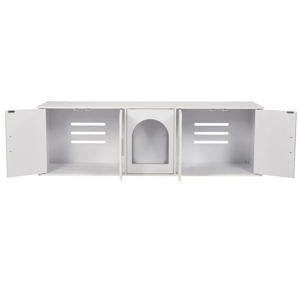 VEVOR Cat Litter Box Enclosure for 2 Cats, Litter Box Furniture Hidden with Double Rooms, Wooden Cat Box Cabinet Fit Most of Litter Box, 57.9"L x 18.3"W x 17.9"H, White