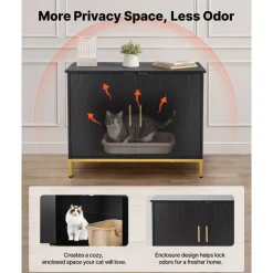 VEVOR Cat Litter Box Enclosure Furniture, 47.2 in Hidden Litter Box Cabinet with Scratch Pad & Storage, Waterproof Cat Washroom End Table Cat House, Fit Most of Litterbox, for Bedroom Living Room