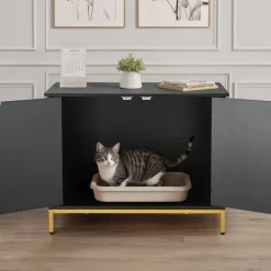 VEVOR Cat Litter Box Enclosure Furniture, 47.2 in Hidden Litter Box Cabinet with Scratch Pad & Storage, Waterproof Cat Washroom End Table Cat House, Fit Most of Litterbox, for Bedroom Living Room