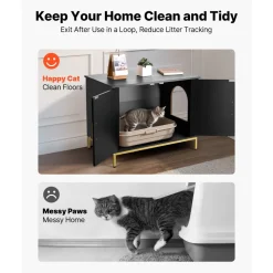 VEVOR Cat Litter Box Enclosure Furniture, 47.2 in Hidden Litter Box Cabinet with Scratch Pad & Storage, Waterproof Cat Washroom End Table Cat House, Fit Most of Litterbox, for Bedroom Living Room