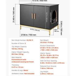 VEVOR Cat Litter Box Enclosure Furniture, 47.2 in Hidden Litter Box Cabinet with Scratch Pad & Storage, Waterproof Cat Washroom End Table Cat House, Fit Most of Litterbox, for Bedroom Living Room