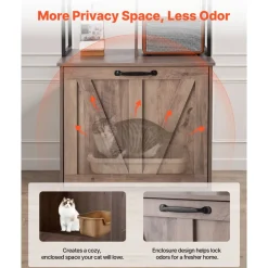VEVOR Cat Litter Box Enclosure Furniture, 23.6 in Hidden Litter Box Cabinet with Storage Shelves, Modern Style, Waterproof Cat Washroom Side Table Cat House, Fit Most of Litterbox, for Living Room