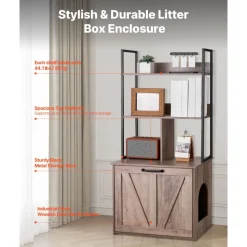 VEVOR Cat Litter Box Enclosure Furniture, 23.6 in Hidden Litter Box Cabinet with Storage Shelves, Modern Style, Waterproof Cat Washroom Side Table Cat House, Fit Most of Litterbox, for Living Room
