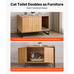 VEVOR Cat Litter Box Enclosure Furniture, 31.5 in Hidden Litter Box Cabinet with Scratch Pad & Storage, Waterproof Cat Washroom End Table Cat House, Fit Most of Litterbox, for Bedroom Living Room