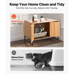 VEVOR Cat Litter Box Enclosure Furniture, 31.5 in Hidden Litter Box Cabinet with Scratch Pad & Storage, Waterproof Cat Washroom End Table Cat House, Fit Most of Litterbox, for Bedroom Living Room
