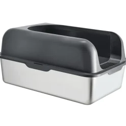 VEVOR Cat Litter Box, 6 inches Deep, XL Extra Large Stainless Steel Cat Litter Box with Scoop, Wide Filtering Foot Board & High Sides, Enclosed Odor-Free Easy-to-Clean Litter Box, Fit for Big Cats