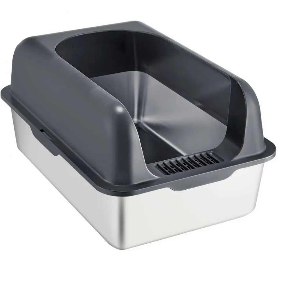 VEVOR Cat Litter Box, 6 inches Deep, XL Extra Large Stainless Steel Cat Litter Box with Scoop, Wide Filtering Foot Board & High Sides, Enclosed Odor-Free Easy-to-Clean Litter Box, Fit for Big Cats