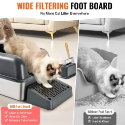 VEVOR Cat Litter Box, 6 inches Deep, XL Extra Large Stainless Steel Cat Litter Box with Scoop, Wide Filtering Foot Board & High Sides, Enclosed Odor-Free Easy-to-Clean Litter Box, Fit for Big Cats