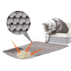 VEVOR Cat Litter Mat, 24 x 15 in, Double-Layer Litter Box Mat, Non-Slip & Urine-Proof Litter-Trapping Mats for Indoor Cats, Honeycomb Design, Soft on Paws, Washable Large Kitty Mats for Floor