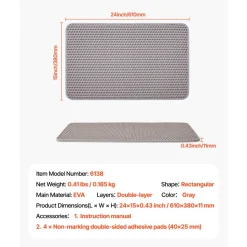 VEVOR Cat Litter Mat, 24 x 15 in, Double-Layer Litter Box Mat, Non-Slip & Urine-Proof Litter-Trapping Mats for Indoor Cats, Honeycomb Design, Soft on Paws, Washable Large Kitty Mats for Floor