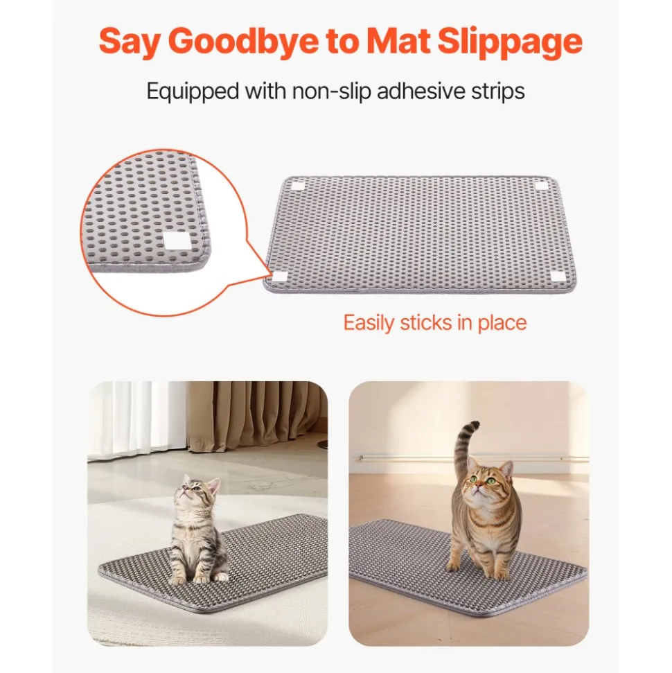 VEVOR Cat Litter Mat, 24 x 15 in, Double-Layer Litter Box Mat, Non-Slip & Urine-Proof Litter-Trapping Mats for Indoor Cats, Honeycomb Design, Soft on Paws, Washable Large Kitty Mats for Floor