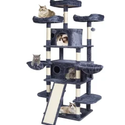VEVOR Cat Tree for Indoor Cats, 68.5" Cat Tower with 2 Cat Condos, Sisal Scratching Post, Hammocks, Top Perches, Jumping Platforms and Ramp, Cat Furniture Activity Center with Hang Balls, Dark Grey
