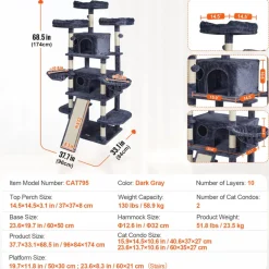 VEVOR Cat Tree for Indoor Cats, 68.5