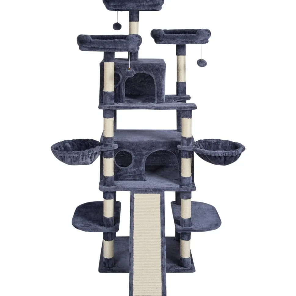 VEVOR Cat Tree for Indoor Cats, 68.5" Cat Tower with 2 Cat Condos, Sisal Scratching Post, Hammocks, Top Perches, Jumping Platforms and Ramp, Cat Furniture Activity Center with Hang Balls, Dark Grey
