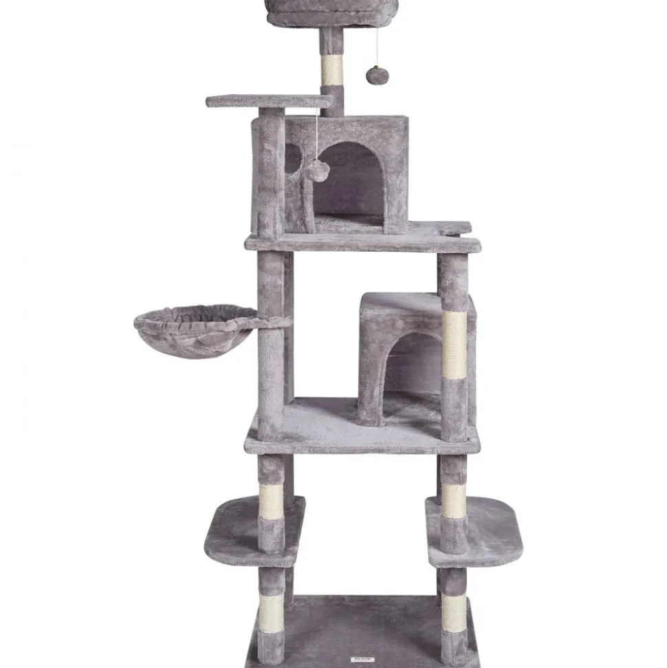 VEVOR Cat Tree for Indoor Cats, 68.5" Cat Tower with 2 Cat Condos, Sisal Scratching Post, Hammock, Top Perch, Jumping Platforms, Large Cat Furniture Activity Center with Hang Ball, Light Grey