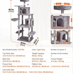 VEVOR Cat Tree for Indoor Cats, 68.5