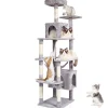 VEVOR Cat Tree for Indoor Cats, 72" Cat Tower with 2 Cat Condos, Sisal Scratching Post, Hammock, Top Perch, Jumping Platforms, Large Cat Furniture Activity Center with Hang Ball, Light Grey