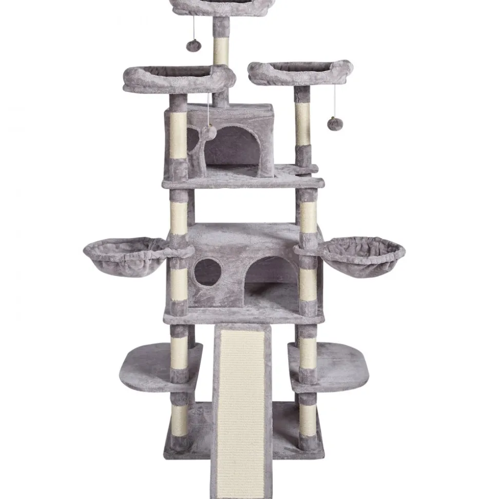 VEVOR Cat Tree for Indoor Cats, 68.5" Cat Tower with 2 Cat Condos, Sisal Scratching Post, Hammocks, Top Perches, Jumping Platforms and Ramp, Cat Furniture Activity Center with Hang Balls, Light Grey